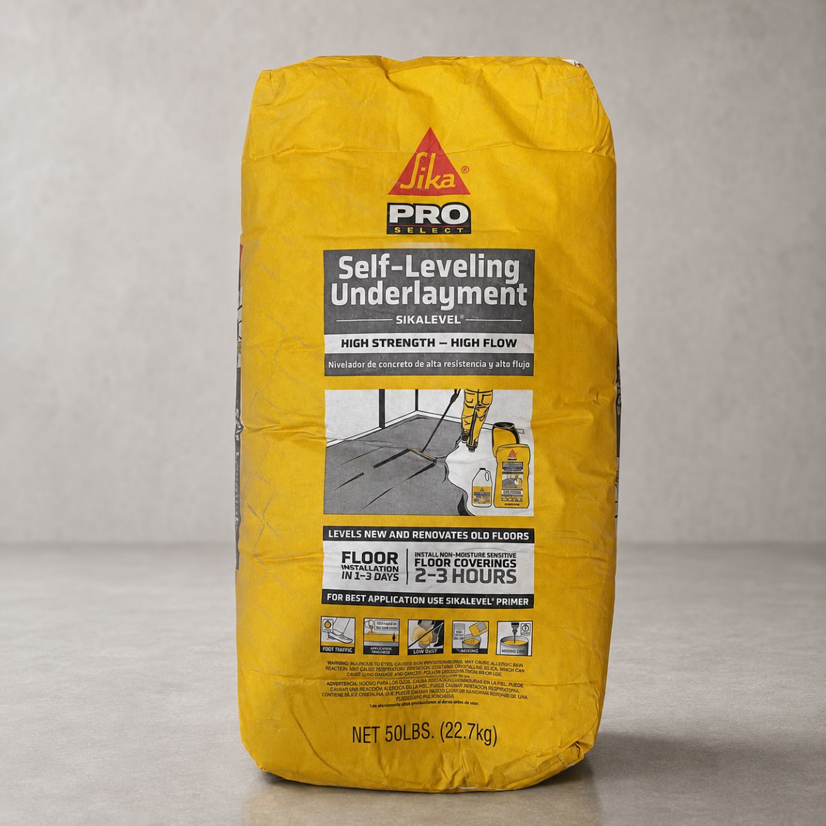 50 lb bag of SikaLevel Self-Leveling Underlayment, high strength high flow floor leveling compound