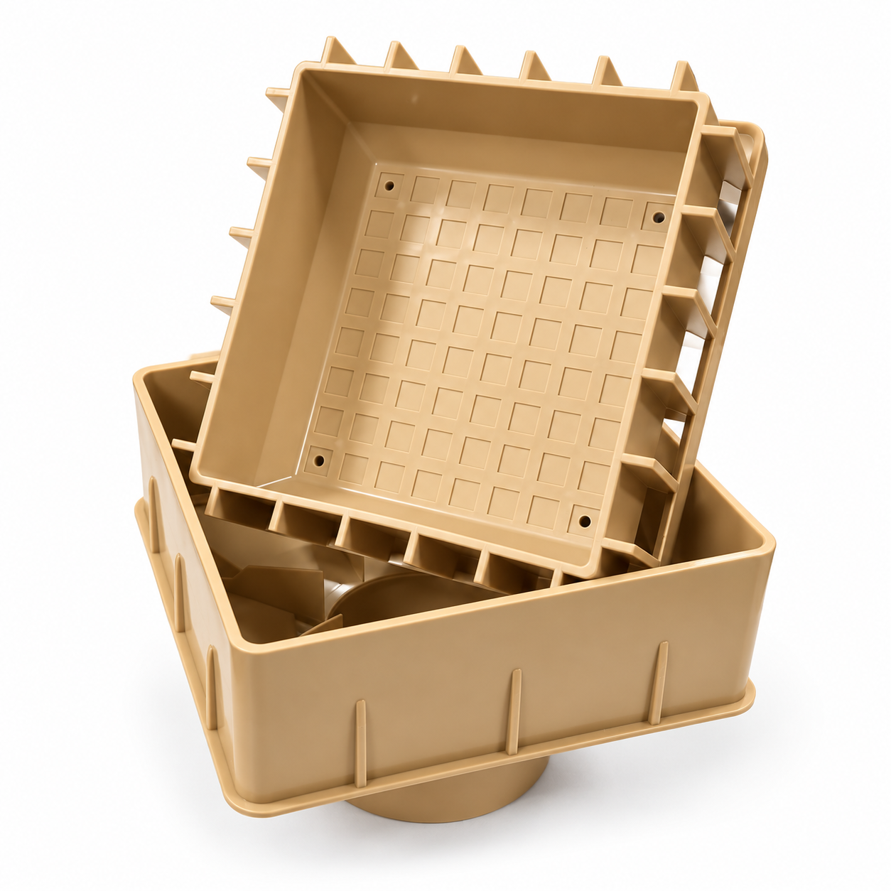6" square PouraDrain deck drain grate in tan