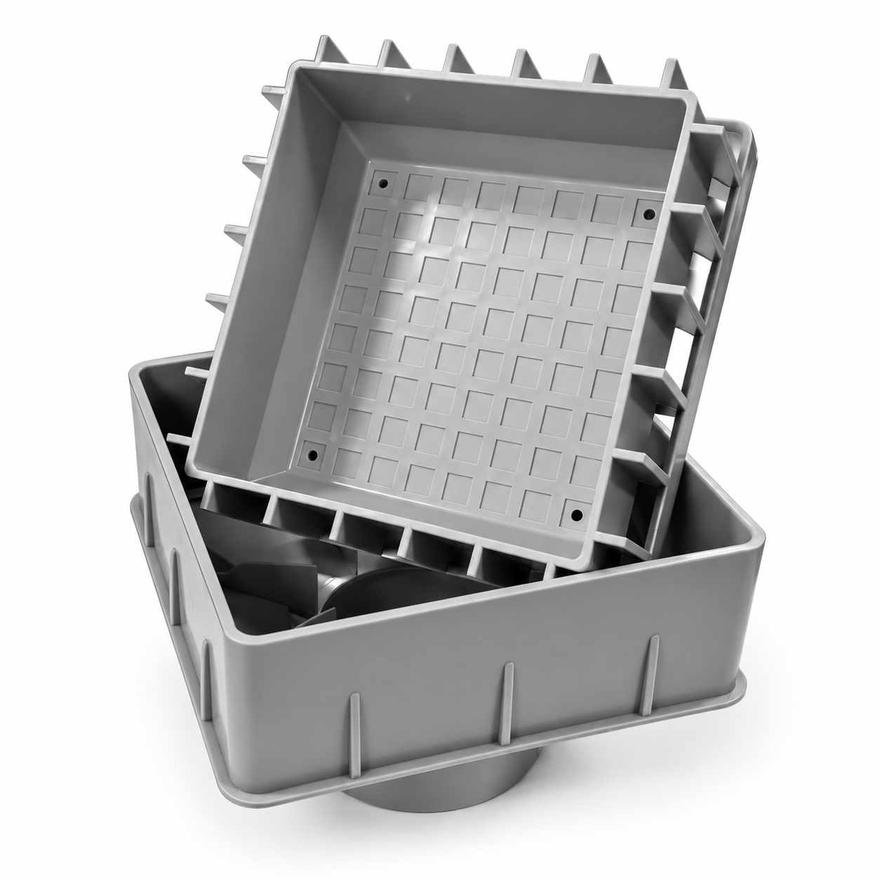 6" square PouraDrain deck drain grate in grey