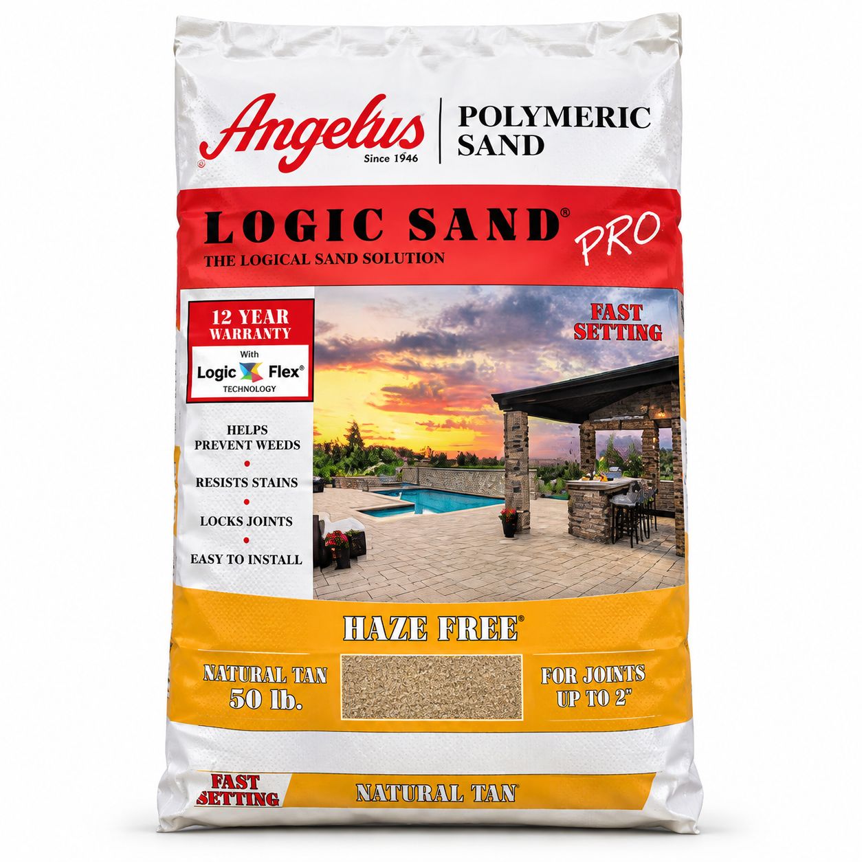 Bag of Angelus Logic Sand Pro polymeric joint sand in Natural Tan