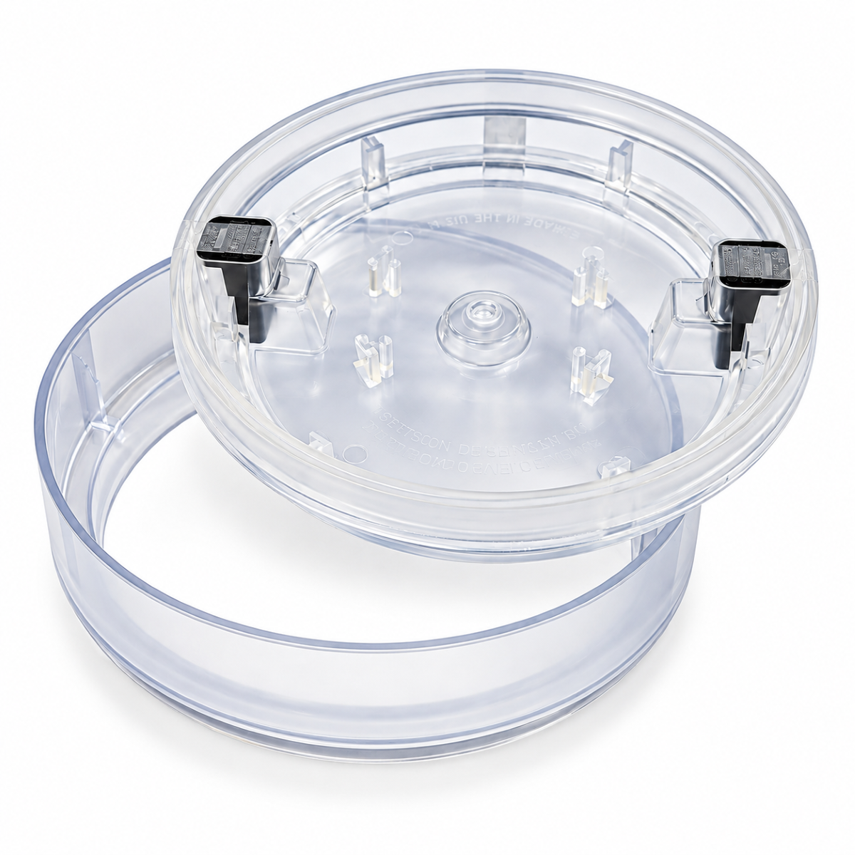 PouraLid 10" round clear skimmer cover, showing the collar and removable masonry-fillable lid