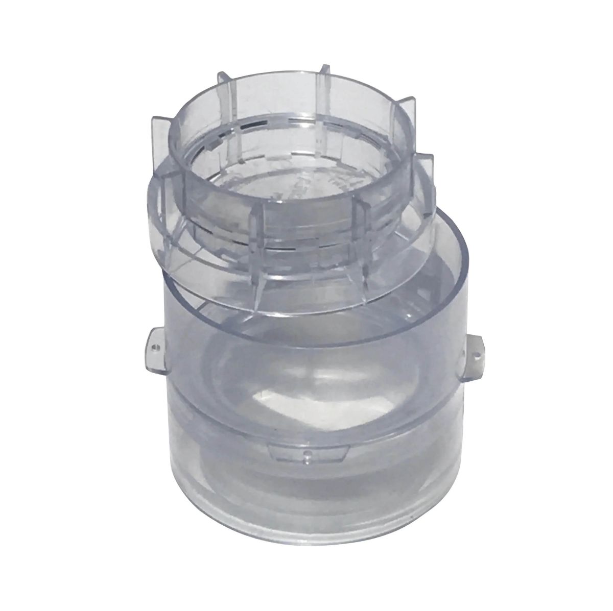 4" PouraDrain deck drain grate in clear, showing the round grate and universal collar